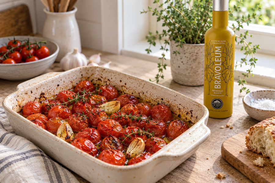 Slow-Roasted Tomatoes with Garlic, Thyme & Nevadillo Blanco EVOO